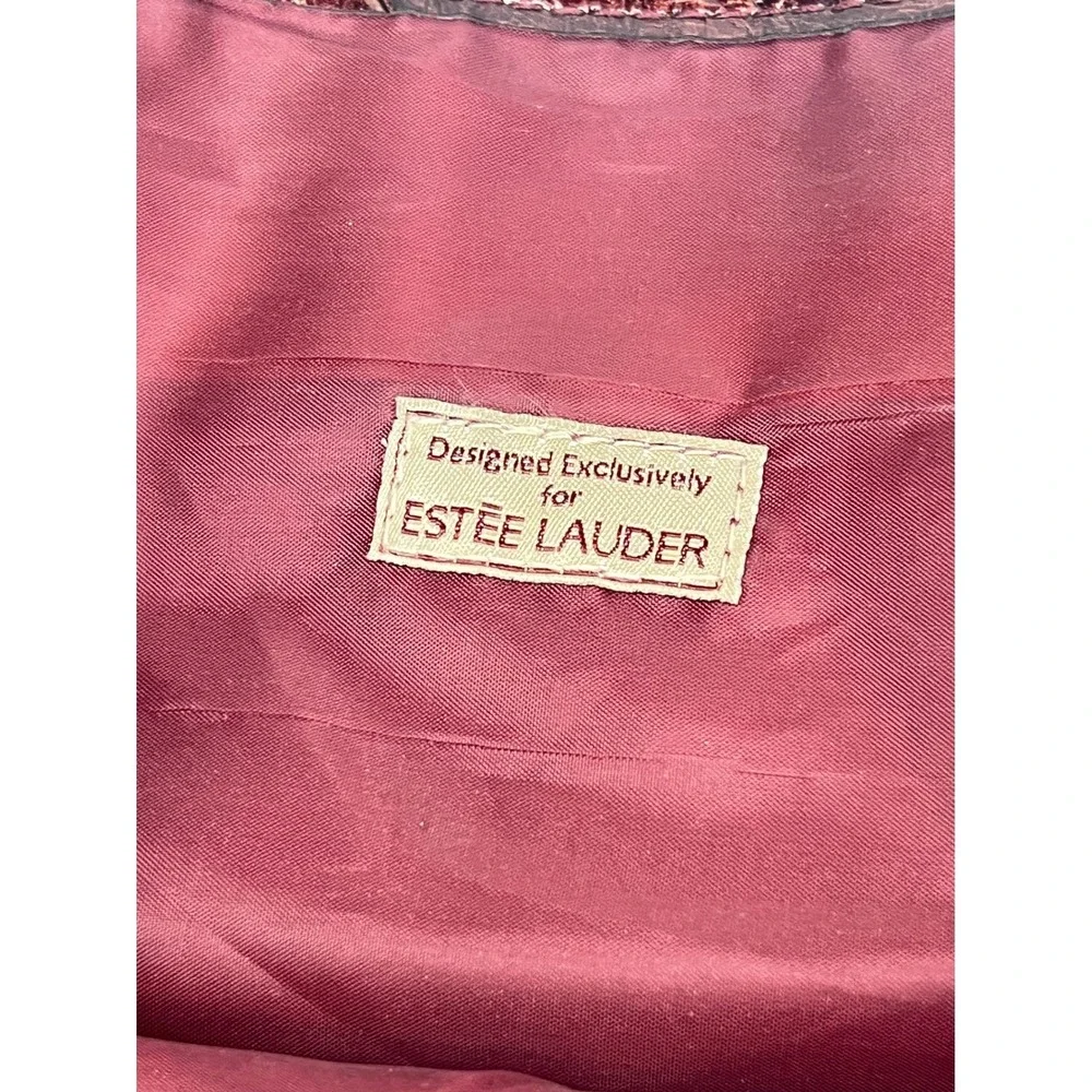 Vintage Estee Lauder Burgundy Patent Leather Tote Bag Crinkled Dark Copper